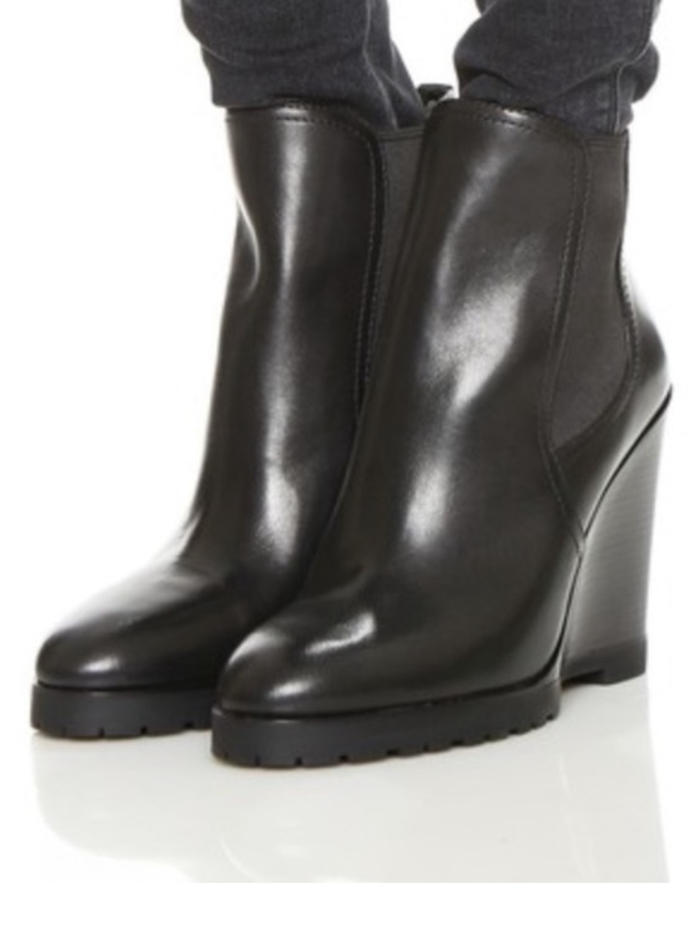 Michael Kors Thea Wedge Boot Bootie Black Leather Sz 7 Fall Chic